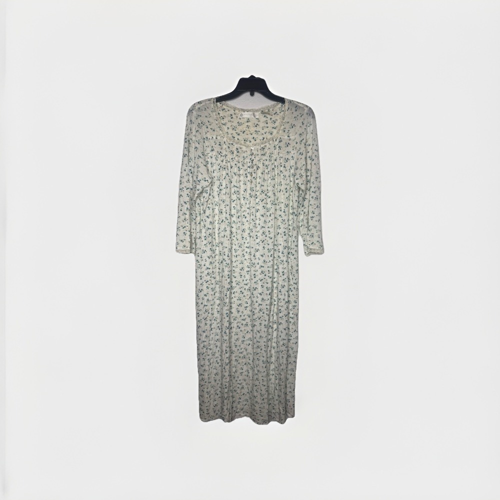 Eileen West Womens Nightgown Medium Blue Floral Ditsy Long Sleeve Cotton Modal